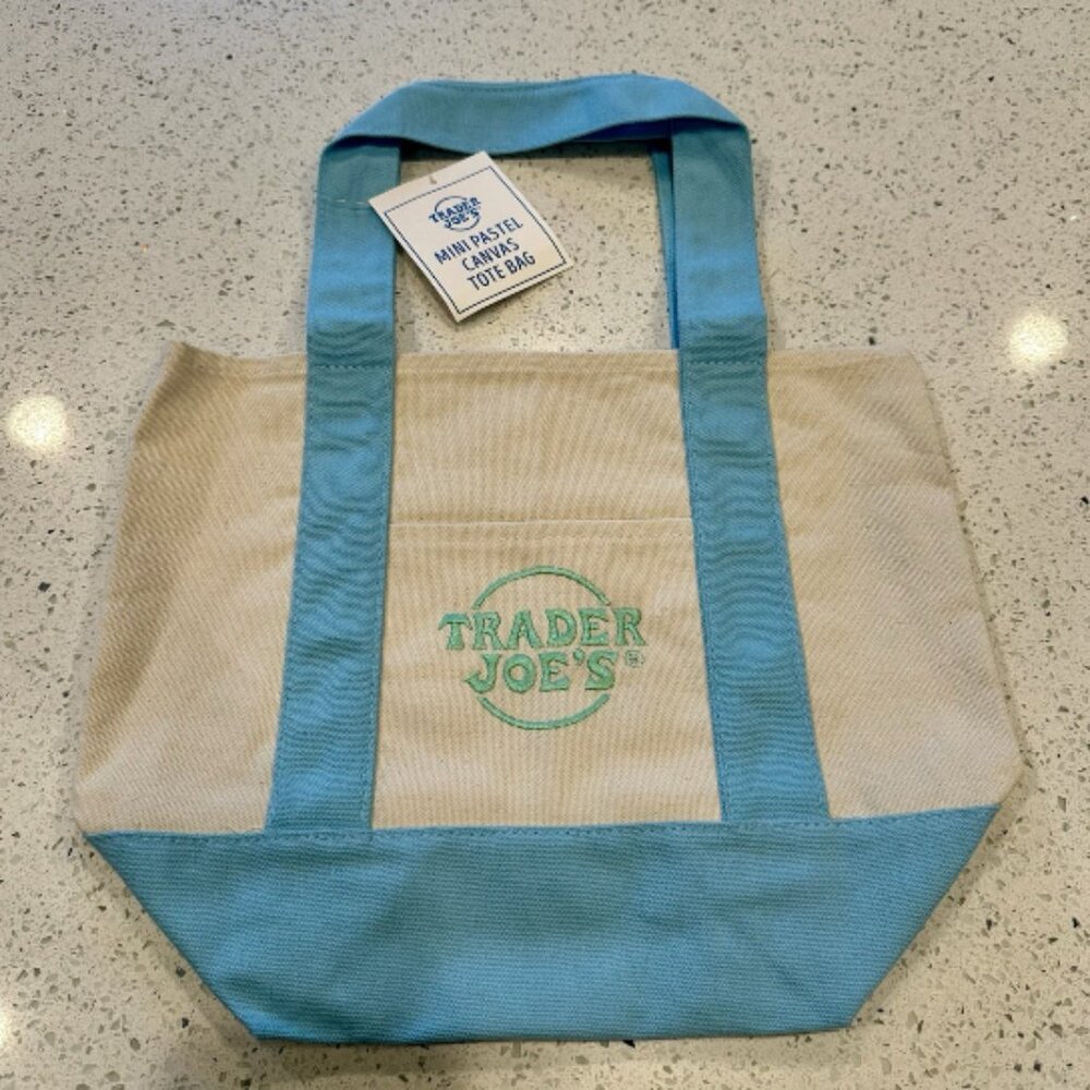 Trader Joes Mini Pastel Canvas Tote Bag Light Blue Trending New With Tags Viral
